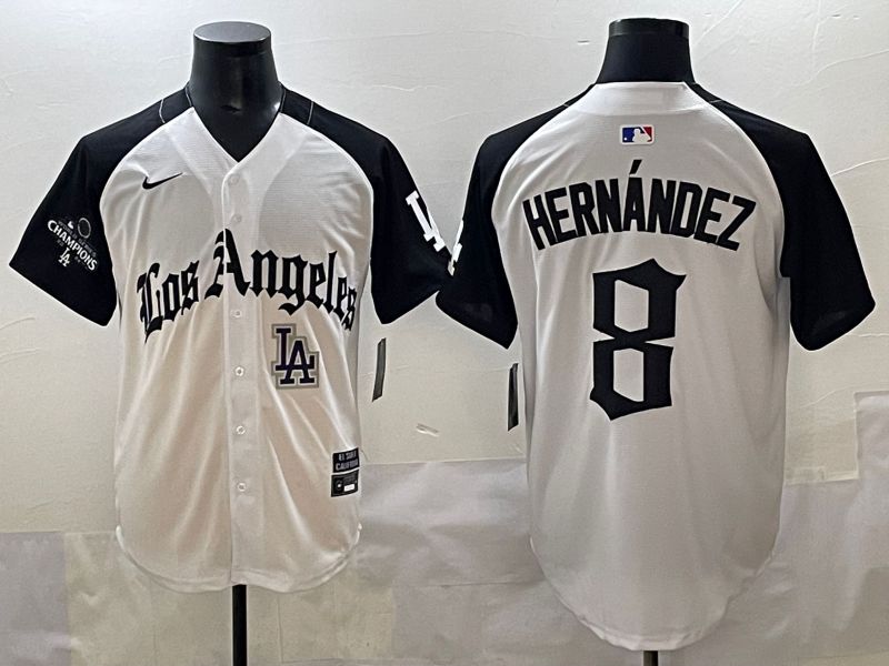 Men 2025 Los Angeles Dodgers #8 Hernandez White black Five generations Joint Name Nike MLB Jersey style 52614
